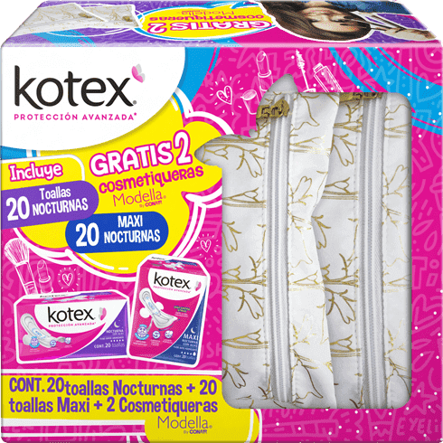   Kotex® Nocturna + Kotex® Maxi + 2 Cosmetiqueras