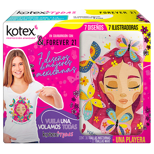 Kotex® Nocturna + Kotex® Maxi + 1 Playera F21