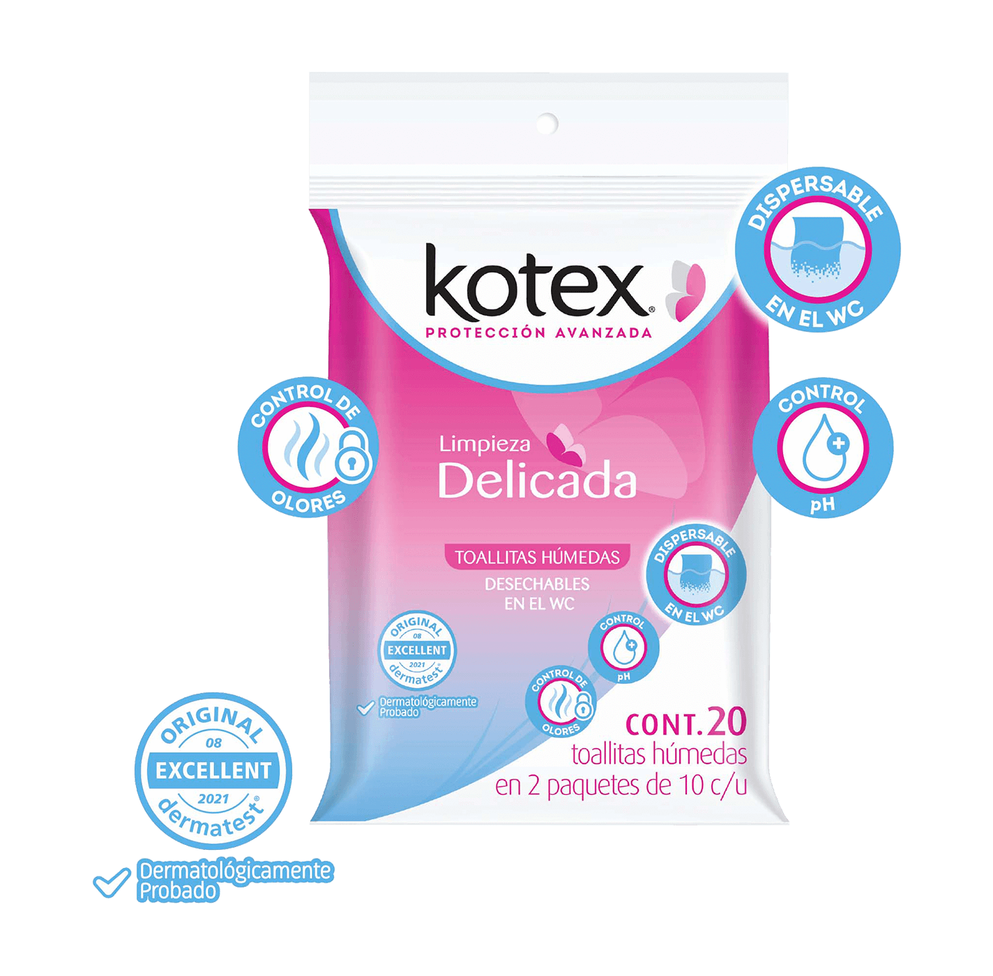 Toallitas húmedas Kotex para limpieza íntima 20 pzas